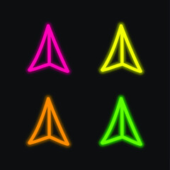 Arrow Pointing Up Hand Drawn Symbol four color glowing neon vector icon
