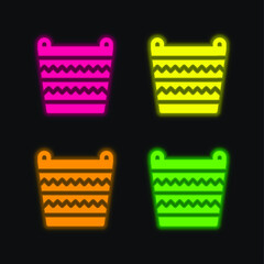 Basket four color glowing neon vector icon