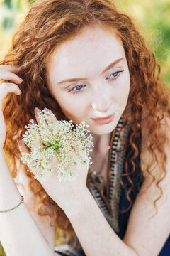 Red hair woman in the summer locations
