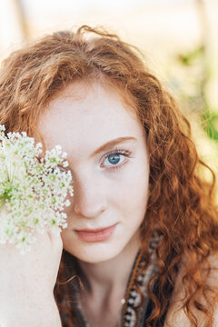 Red hair woman in the summer locations