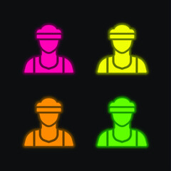 Athlete four color glowing neon vector icon
