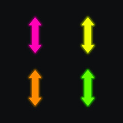 Arrow Double Up And Down Sign four color glowing neon vector icon
