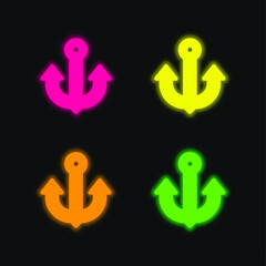 Anchor four color glowing neon vector icon