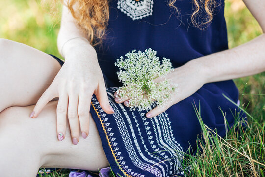 Red hair woman in the summer locations
