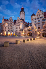 Fototapeta na wymiar Leipzig, Germany. Cityscape image of Leipzig, Germany with New Town Hall at twilight blue hour.