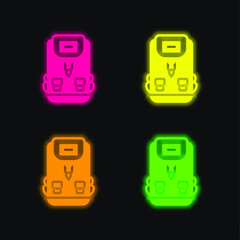 Backpack four color glowing neon vector icon