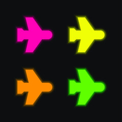 Obraz premium Airplane Mode four color glowing neon vector icon