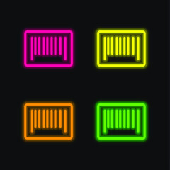 Barcode four color glowing neon vector icon
