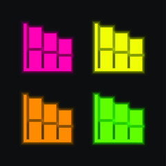 Bar Chart four color glowing neon vector icon