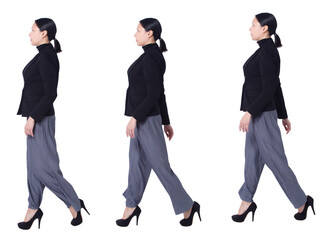 Asian LGBTQIA+ Woman black hair suit pant isolated white background