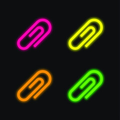 Attach Clipboard Button four color glowing neon vector icon