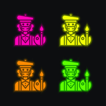 Artist four color glowing neon vector icon
