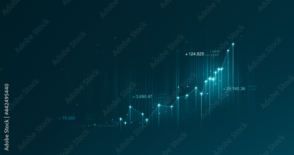 Poster chart of business data graph diagram and growth financial graphic report information on futuristic f