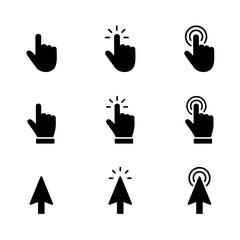 Hand Cursor icon set, Hand Click icon vector	