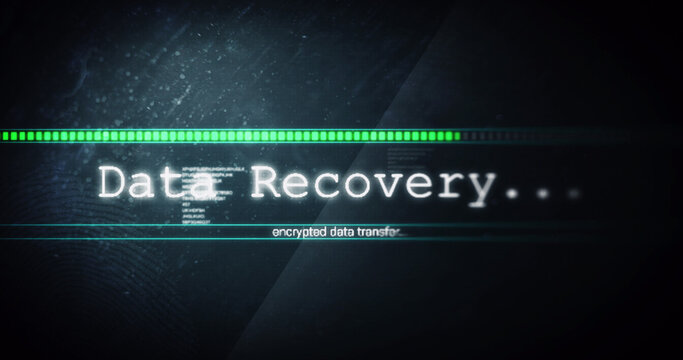 Image of data recovery text flashing digital interface