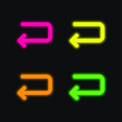 Back Left Arrow Of Returning Angle four color glowing neon vector icon