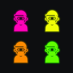 Boy four color glowing neon vector icon