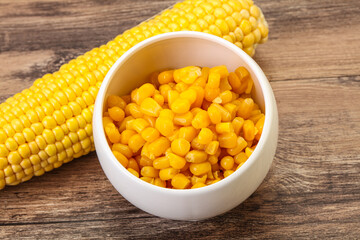 Sweet yellow corn in the bowl
