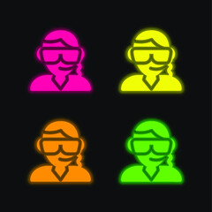 Bodyguard four color glowing neon vector icon