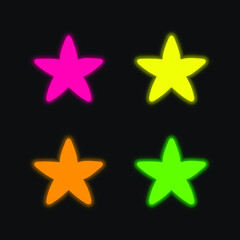 Black Rounded Star four color glowing neon vector icon