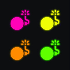 Bomb four color glowing neon vector icon