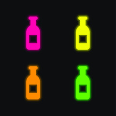 Bottle Of Water four color glowing neon vector icon
