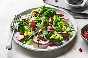 Broccoli  Radish and Morning Glory Sprout Salad with caramelised Garlic Balsamic  and Goji Berry