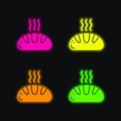 Bread four color glowing neon vector icon