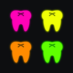 Big Tooth four color glowing neon vector icon