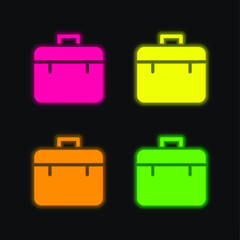 Briefcase four color glowing neon vector icon