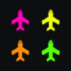 Obraz premium Big Plane four color glowing neon vector icon