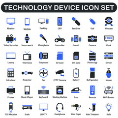 digital technology device icon set black and blue