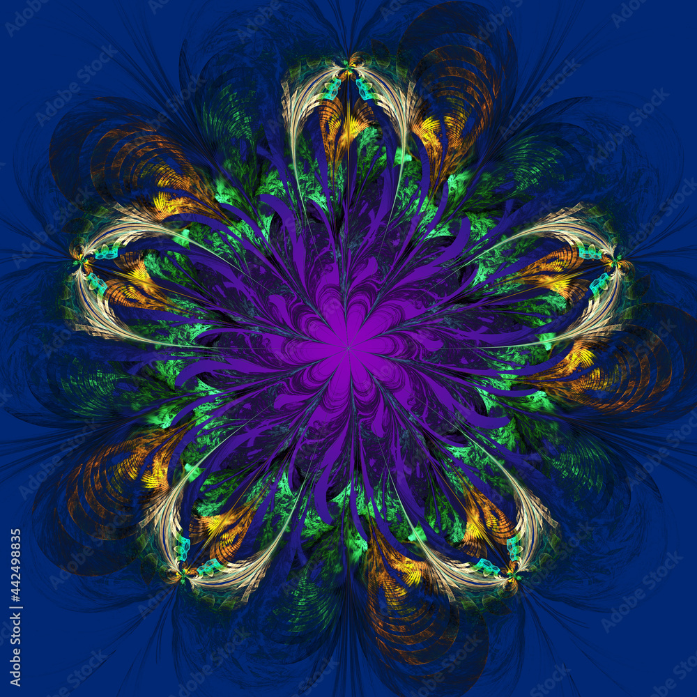 Sticker 3d effect - abstract colorful pentagonal fractal graphic