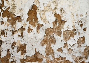 Heavily distressed and textured paint coming off a plaster wall