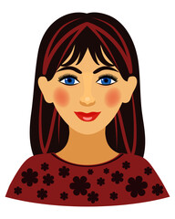 a pretty blue-eyed girl. a bright character. isolated portrait on white. the avatar. color drawing by hand. a colorful poster. print, template.