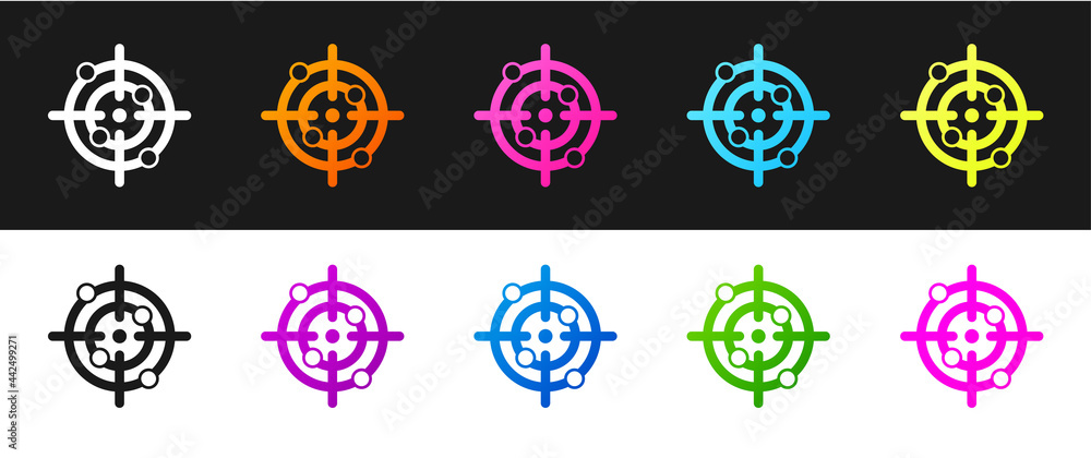 Poster set target sport icon isolated on black and white background. clean target with numbers for shooting