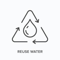 Reuse water flat line icon. Vector outline illustration of waterdrop. Black thin linear pictogram for nature resources recycle