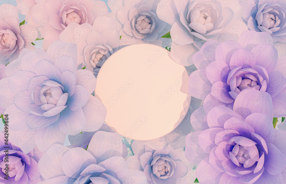 Aufkleber natural beauty podium backdrop for product display with rose flower. 3d rendering. top view. flat la