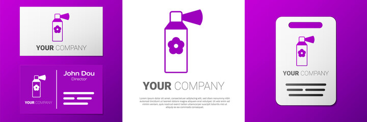 Logotype Air freshener spray bottle icon isolated on white background. Air freshener aerosol bottle. Logo design template element. Vector