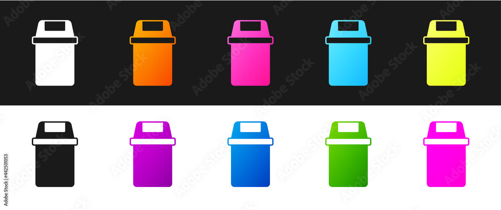 Poster set trash can icon isolated on black and white background. garbage bin sign. recycle basket icon. of