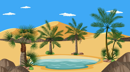 Desert forest landscape at daytime scene with various desert plants