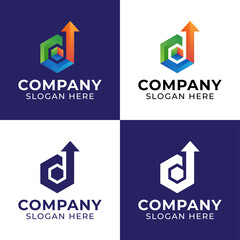letter d arrow upper logos with cube box hexagonal shapes digital logo inspirations for delivery package or logistic