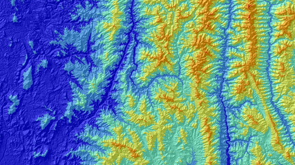 Blue and Yellow Digital Elevation Model in North of Myanmar 