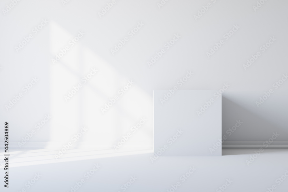 Poster white room with shadow from the light from the window. 3d rendering