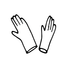 Doodle rubber gloves .Camping hand drawn line art.