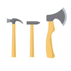 Hammer icons set. Three types of hammers. Hand fix tool vector illustration. 