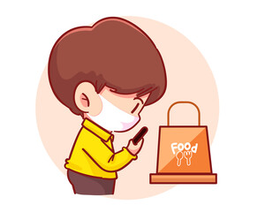 Delivery Man waiting for food cartoon art illustration