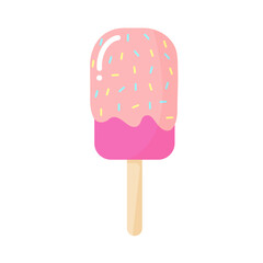 Eskimo ice cream on stick icon, flat style. Vector illustration.
