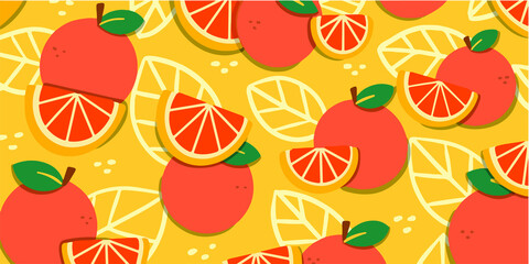 Juicy Fresh Oranges Doodle Pattern Exclusive Vector