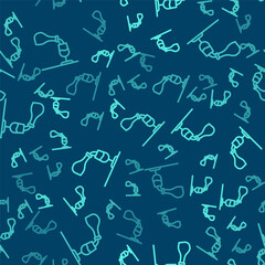 Green line Wine tasting, degustation icon isolated seamless pattern on blue background. Sommelier. Smells of wine. Vector